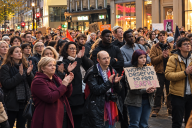 Cropped still from video of Glasgow protest