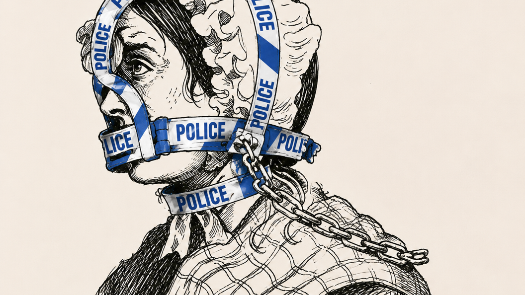 AI image of police tape scold's bridle